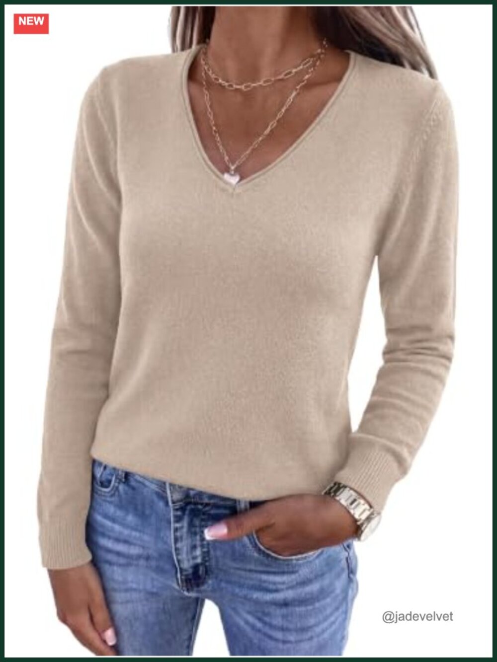 Womens Long Sleeve V Neck Pullover Sweater Ribbed Knit Casual Top